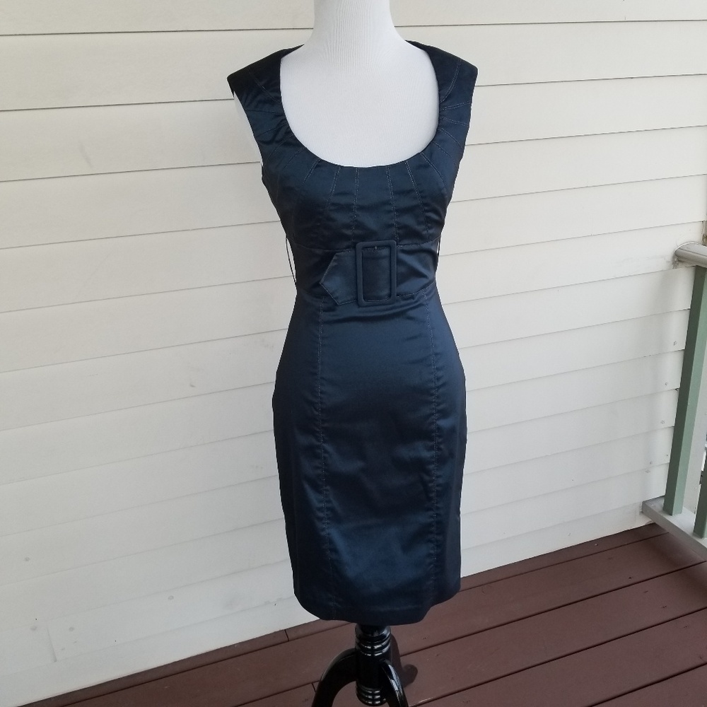 Caché Navy Blue Sheath Cocktail Party Dress